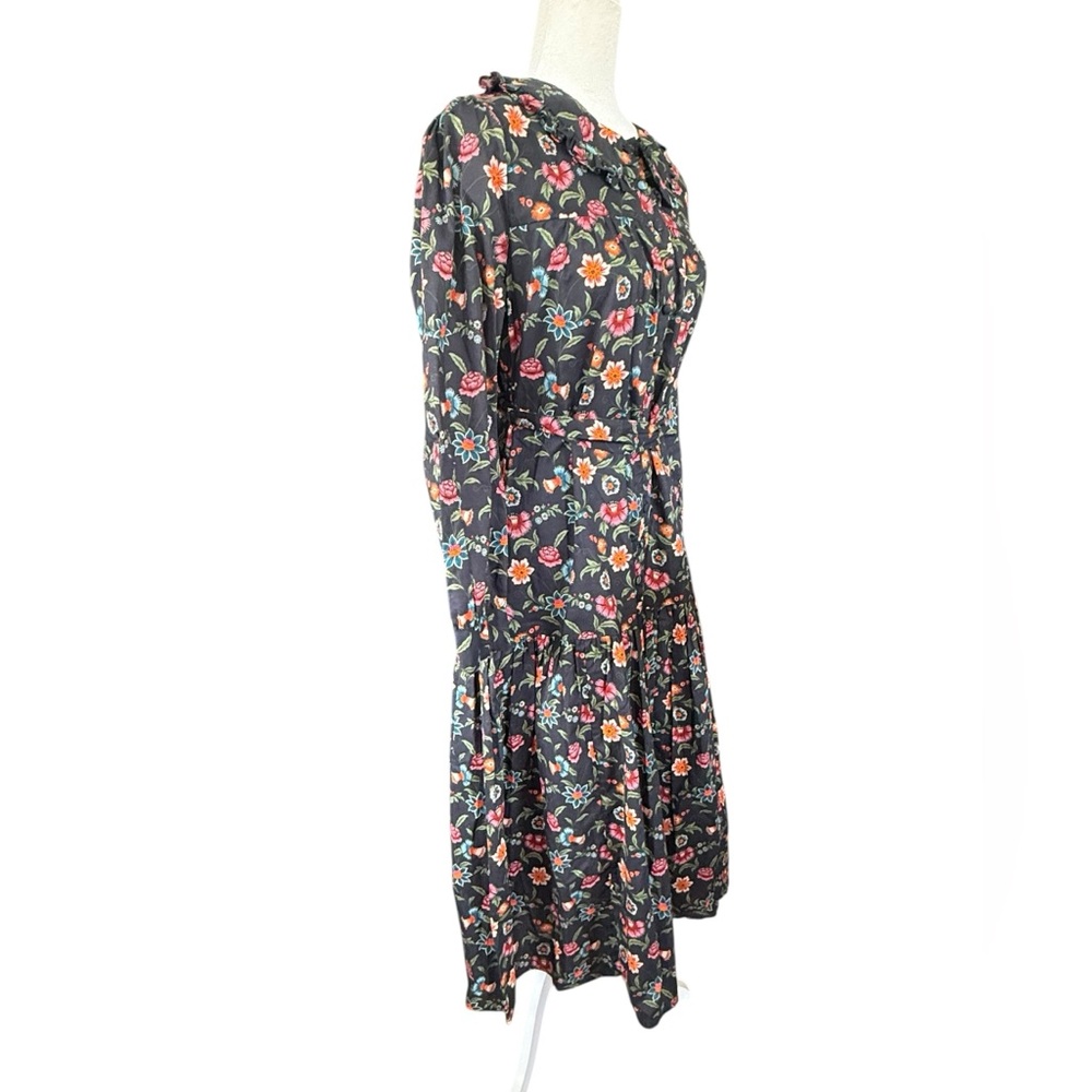 Pink City Prints NWT Nancy Dress‎ Chatsworth Floral Ruffle Collar Cotton Midi L - Picture 3 of 11
